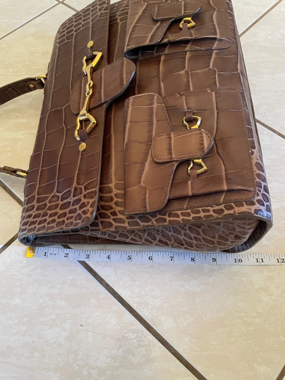 Brown Croc-Embossed Top-Handle Satchel - Women Bags - Picture 12 of 16